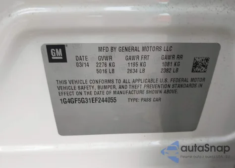 2014 Buick Lacrosse Premium Ii Group из США, поврежденный, VIN 1G4GF5G31EF244055